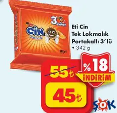 ETİ CİN TEK LOKMALIK PORTAKALLI BİSKÜVİ 3'LÜ 342 G ETİ CİN TEK LOKMALIK PORTAKALLI BİSKÜVİ 3'LÜ 342 G